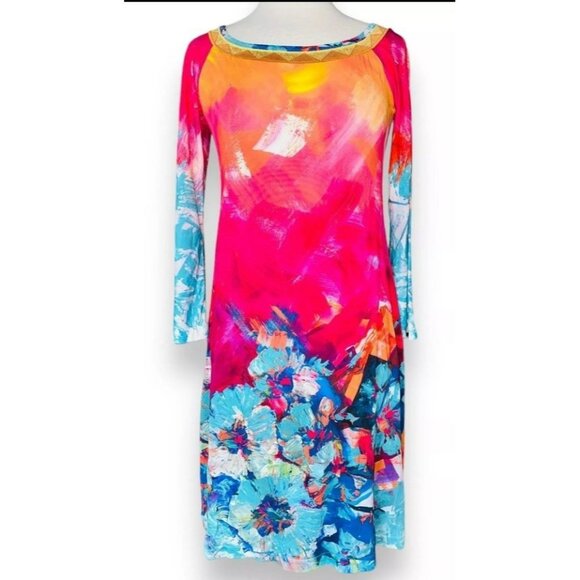Save The Queen Midi Dress Size Large Womens Italy Pink Red Jersey Colorful